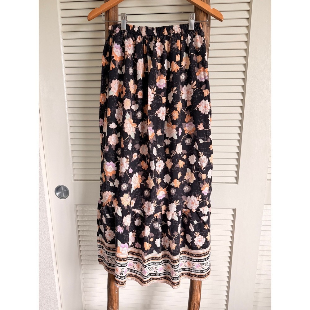 Rip Curl Maxi Skirt Womens Size S Black Floral Boho Button Front - Picture 3 of 6